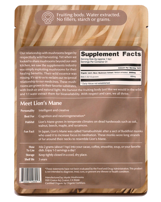 Lion's Mane - Fruiting Body - 1:1 Water Extracted - Organic