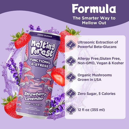 Mushroom D-Stress Drink - Strawberry Lavender can