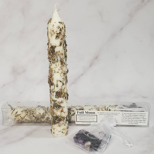 Full Moon Herbal Candle 6" Handmade Ritual Candlestick