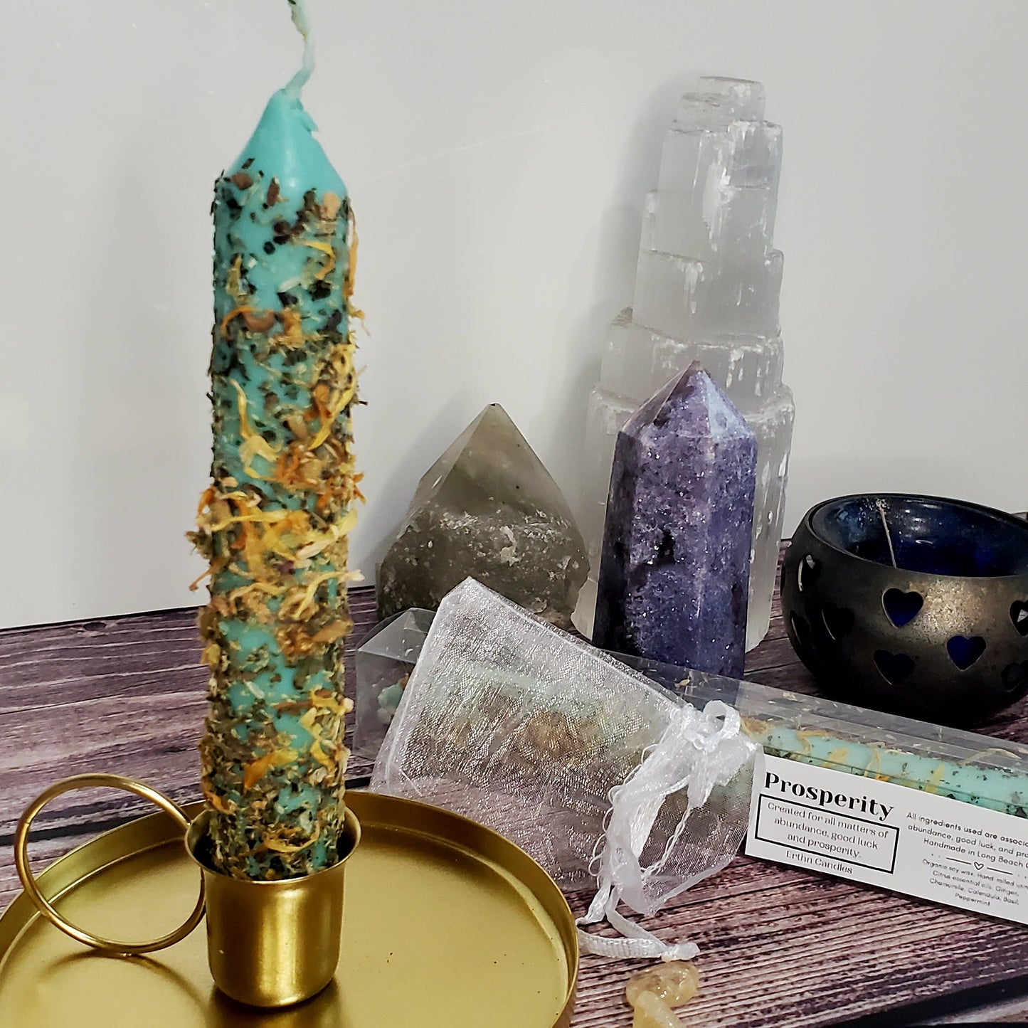 Prosperity Spell Candle 6" Handmade Ritual Taper Candlestick