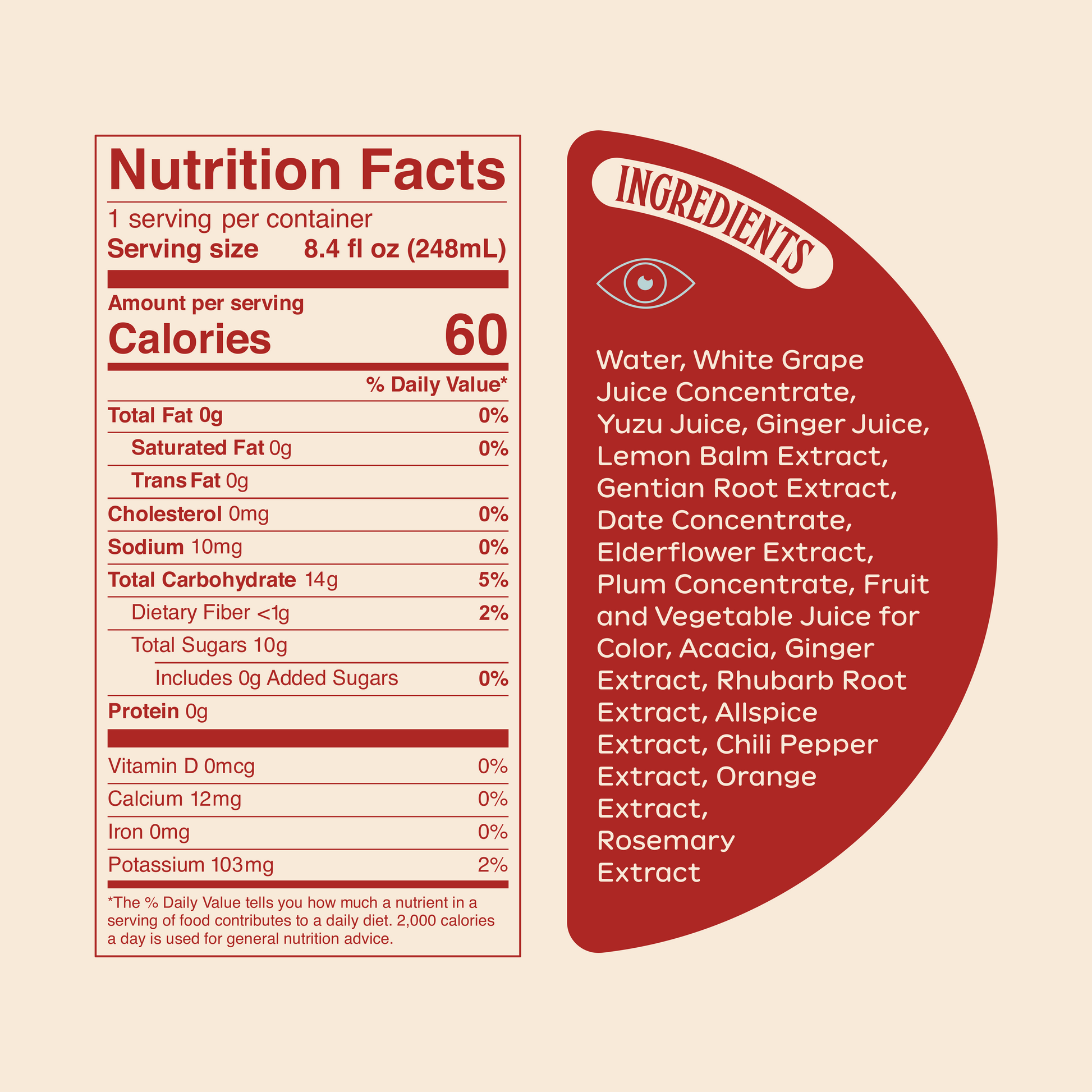 Ghia Ginger nutrition label