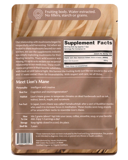 Lion's Mane - Fruiting Body - 1:1 Water Extracted - Organic