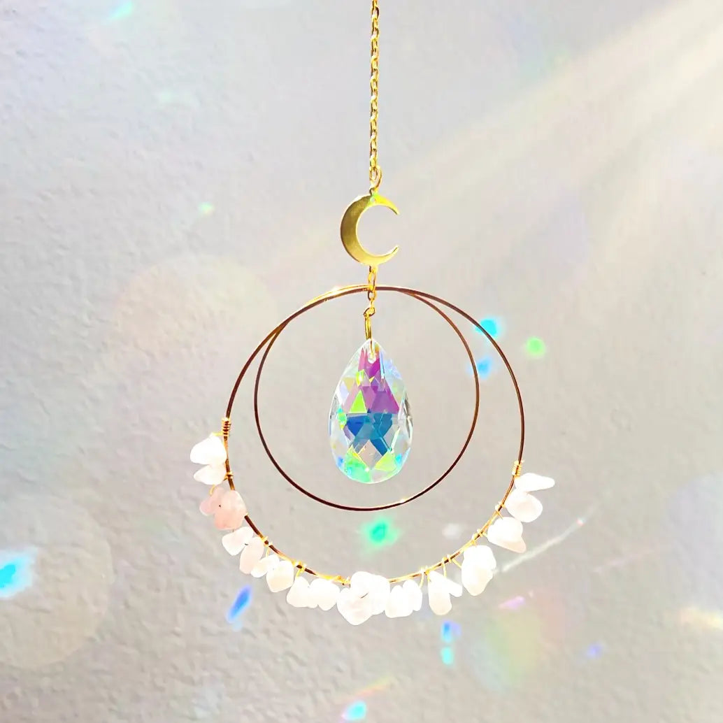 Rose Quartz Crystal Suncatcher Rainbow Prism