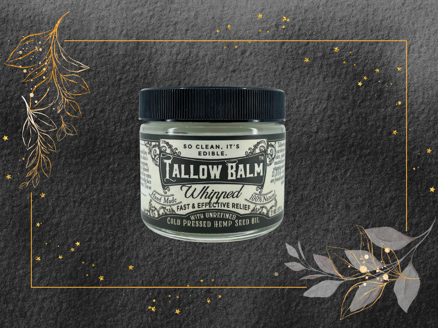 Tallow Balm-- Whipped w/Hemp Seed Oil- 2 oz Glass Container