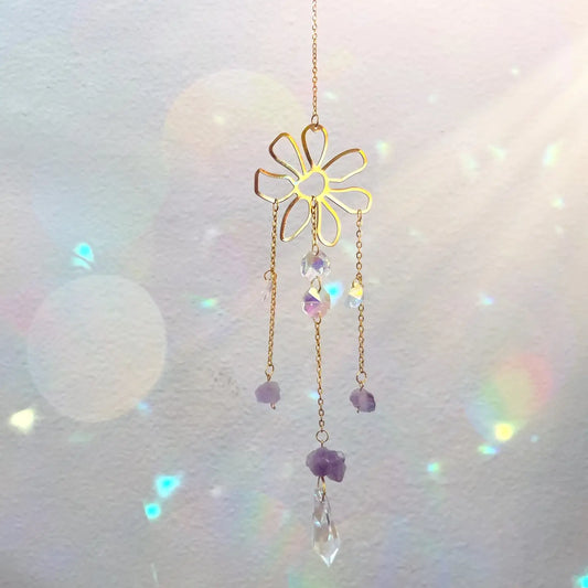 Daisy Amethyst Crystal Suncatcher Rainbow Prism