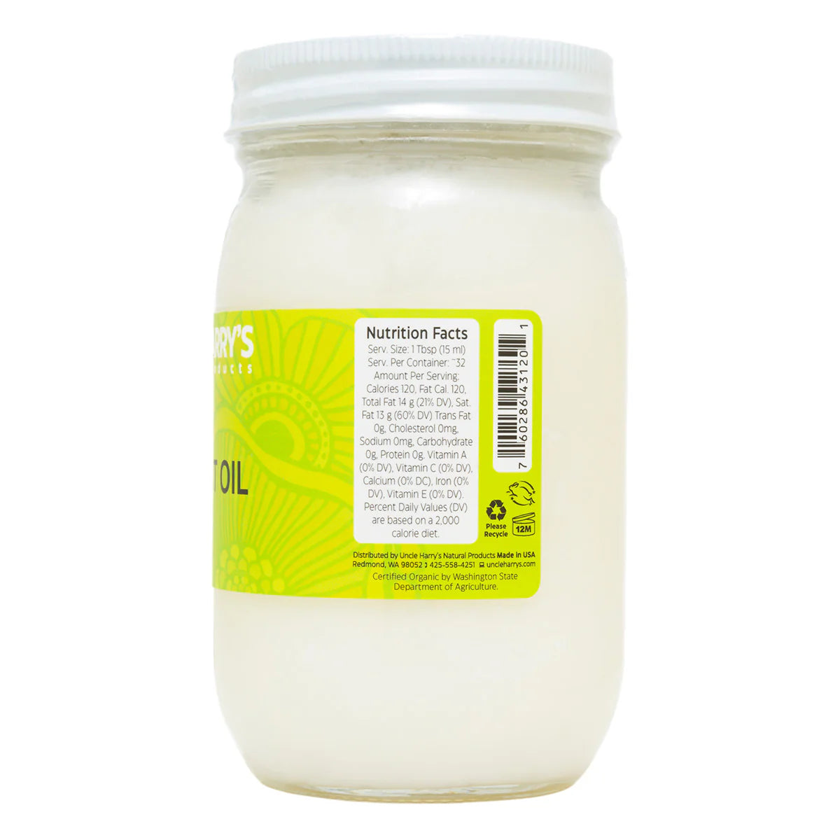 Uncle Harry's Organic Coconut Oil  - 16oz