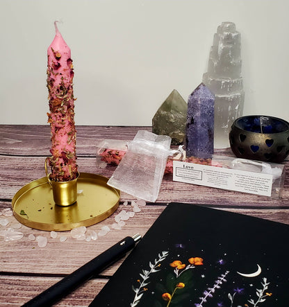 Love Spell Herbal Candle 6" Handmade Ritual Candlestick