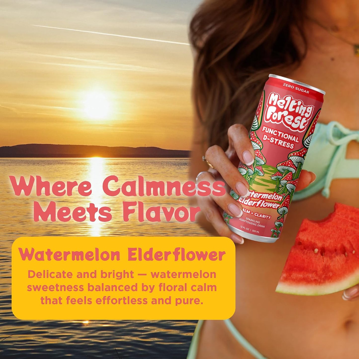 Mushroom D-Stress Drink - Watermelon Elderflower can