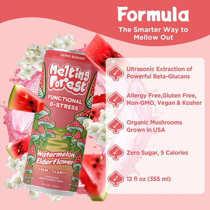 Mushroom D-Stress Drink - Watermelon Elderflower can