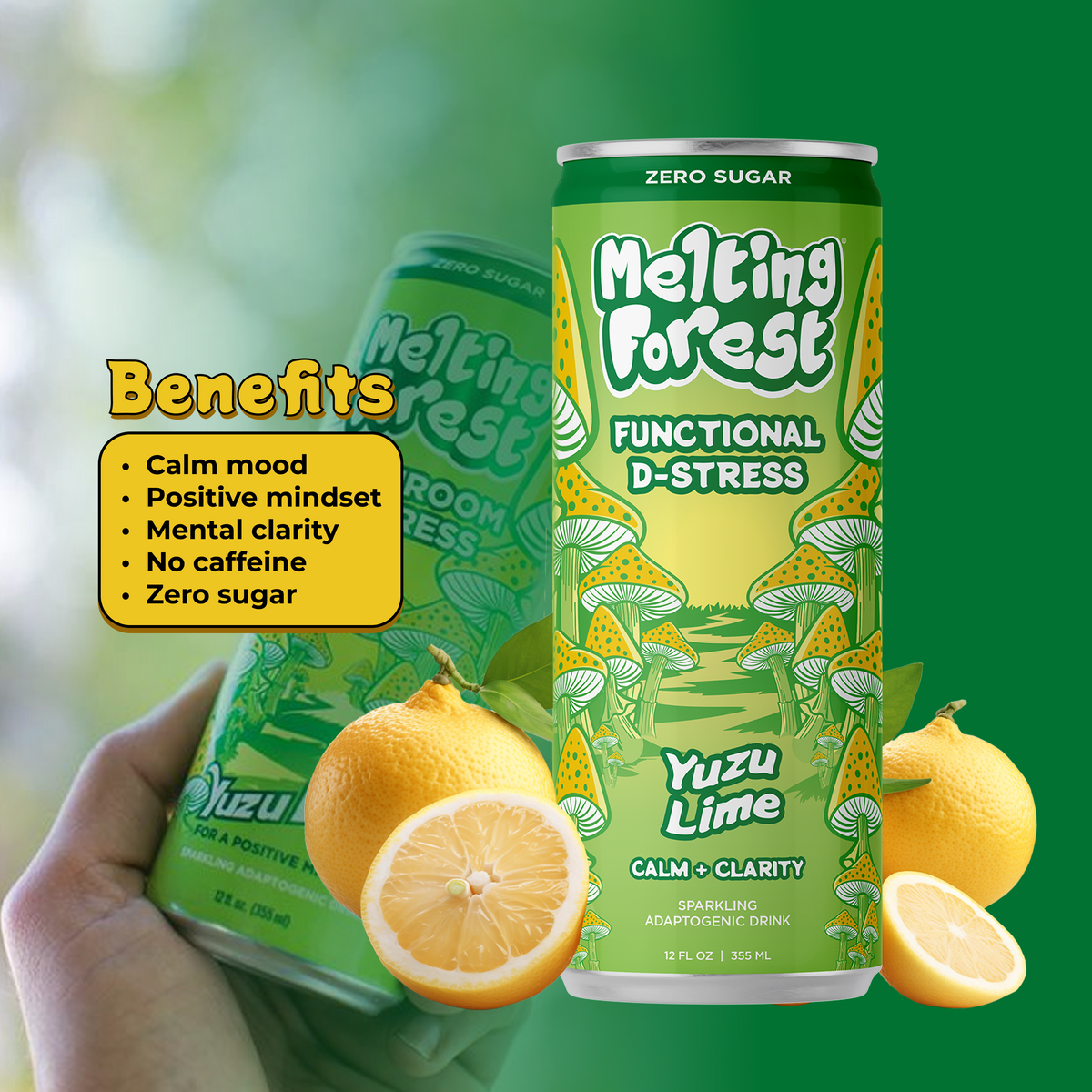 Mushroom D-Stress Drink - Yuzu Lime can