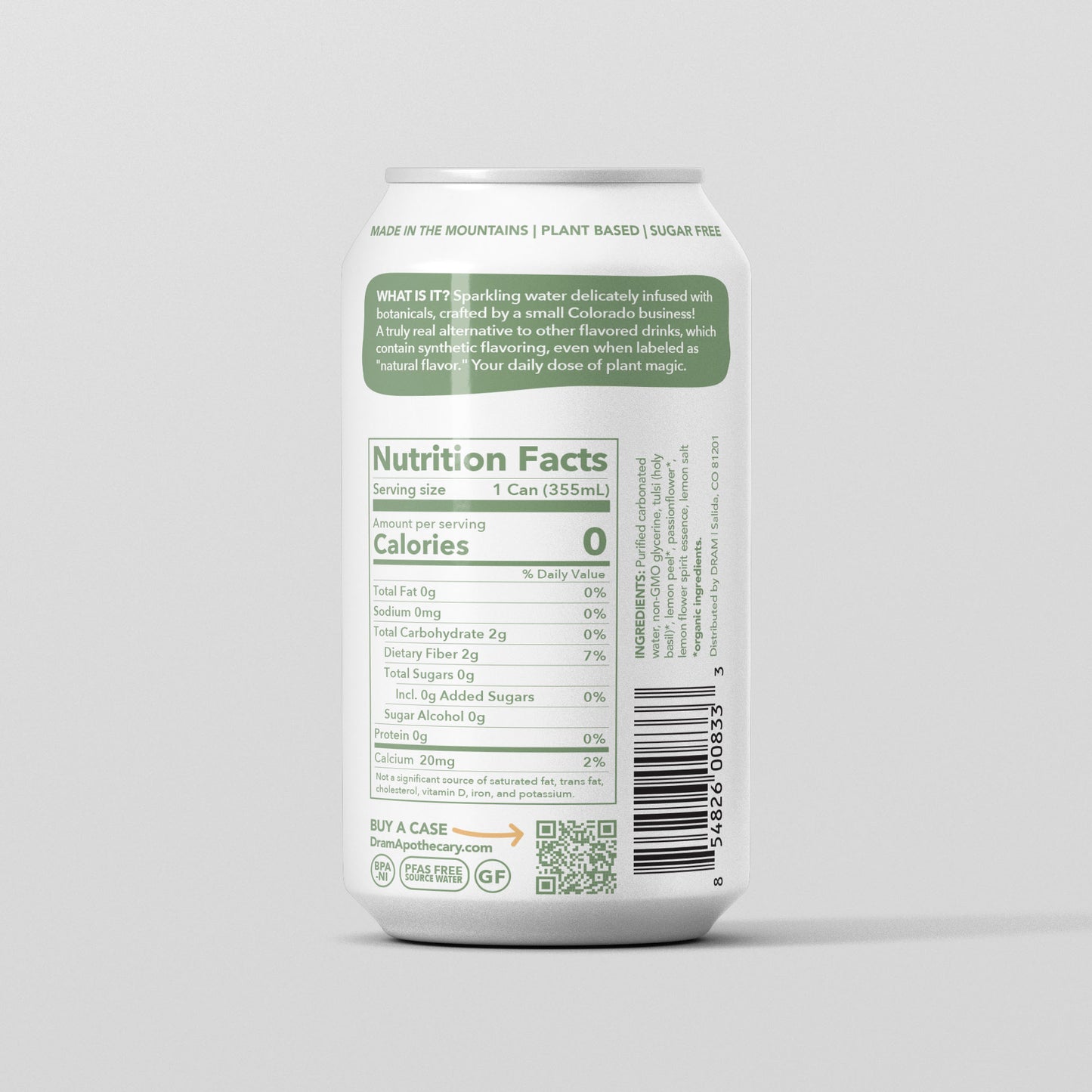 Holy Basil & Lemon Adaptogenic Sparkling Water back label