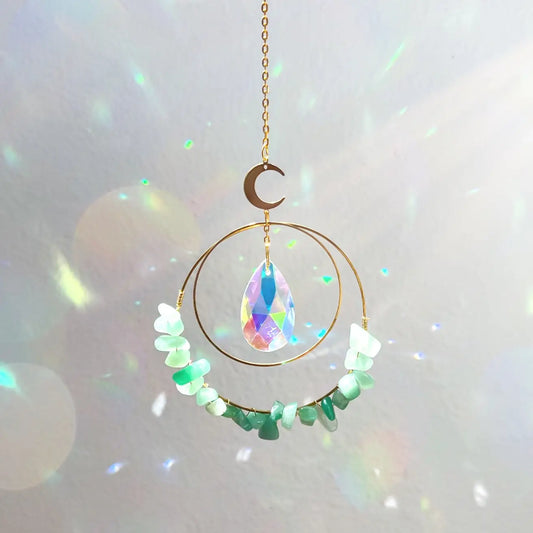 Green Aventurine Crystal Suncatcher Rainbow Prism