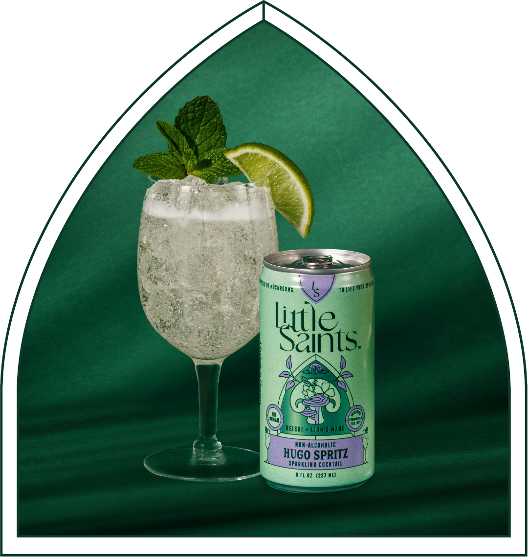 Little Saints Hugo Spritz can and cocktail