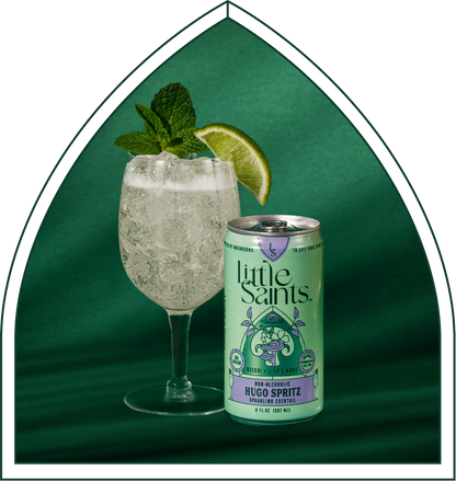 Little Saints Hugo Spritz can and cocktail