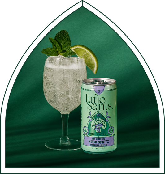 Little Saints Hugo Spritz can and cocktail