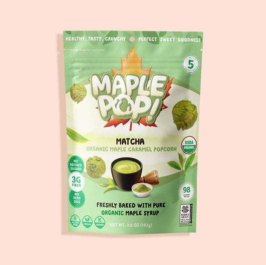 Maple Pop Matcha Organic Maple Caramel Popcorn bag