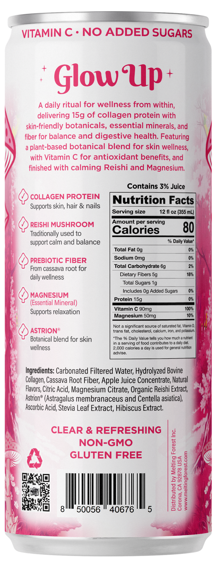 Glow Up Sparkling Collagen Protein – Hibiscus Berry can