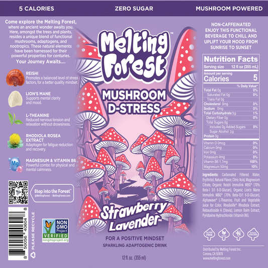 Mushroom D-Stress Drink - Strawberry Lavender can