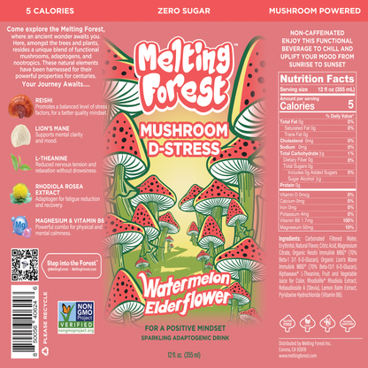 Mushroom D-Stress Drink - Watermelon Elderflower can