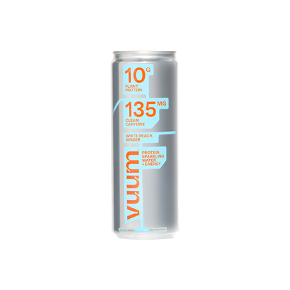VUUM White Peach Ginger Protein Sparkling Water can