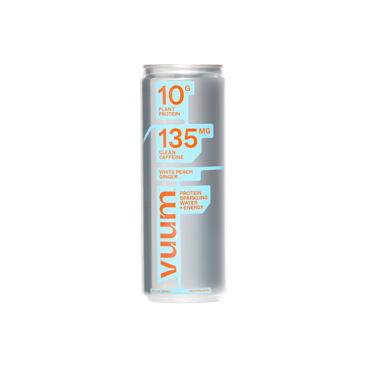 VUUM White Peach Ginger Protein Sparkling Water can