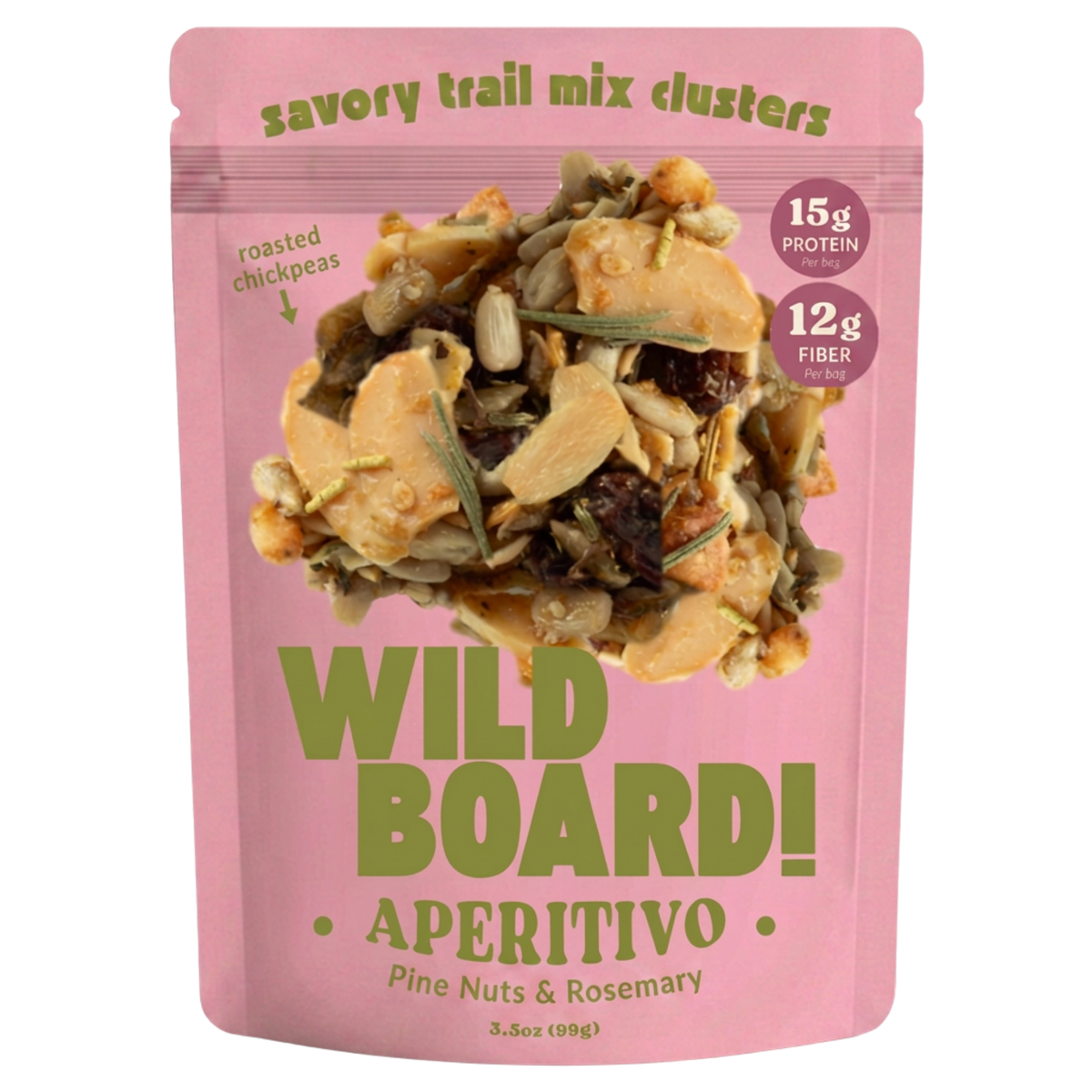WildBoard Aperitivo savory trail mix clusters pouch, pine nuts and rosemary