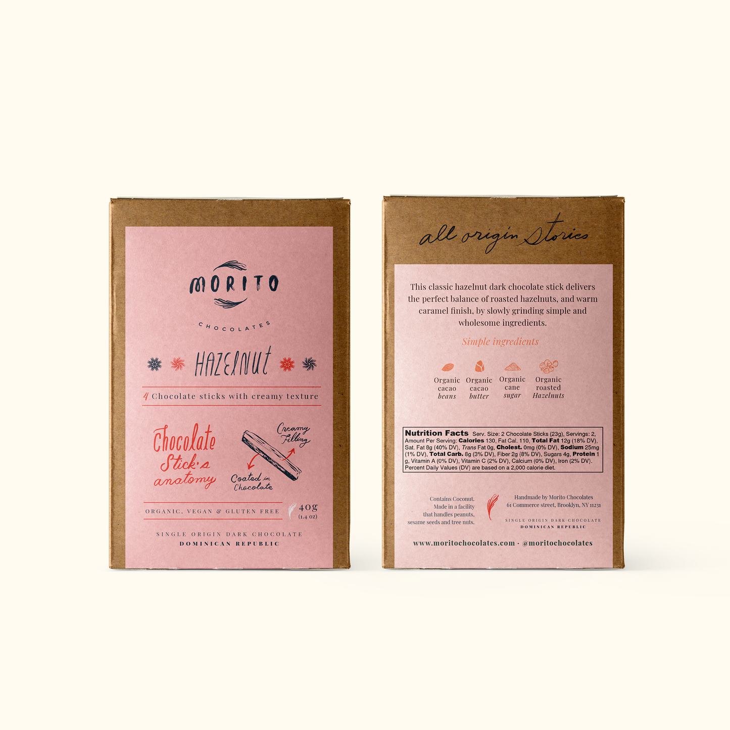 HAZELNUT- 4-Pack of Vegan Chocolate Sticks