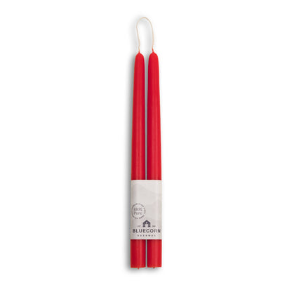 Red | Pair of Hand-Dipped Beeswax 12" Taper Candles