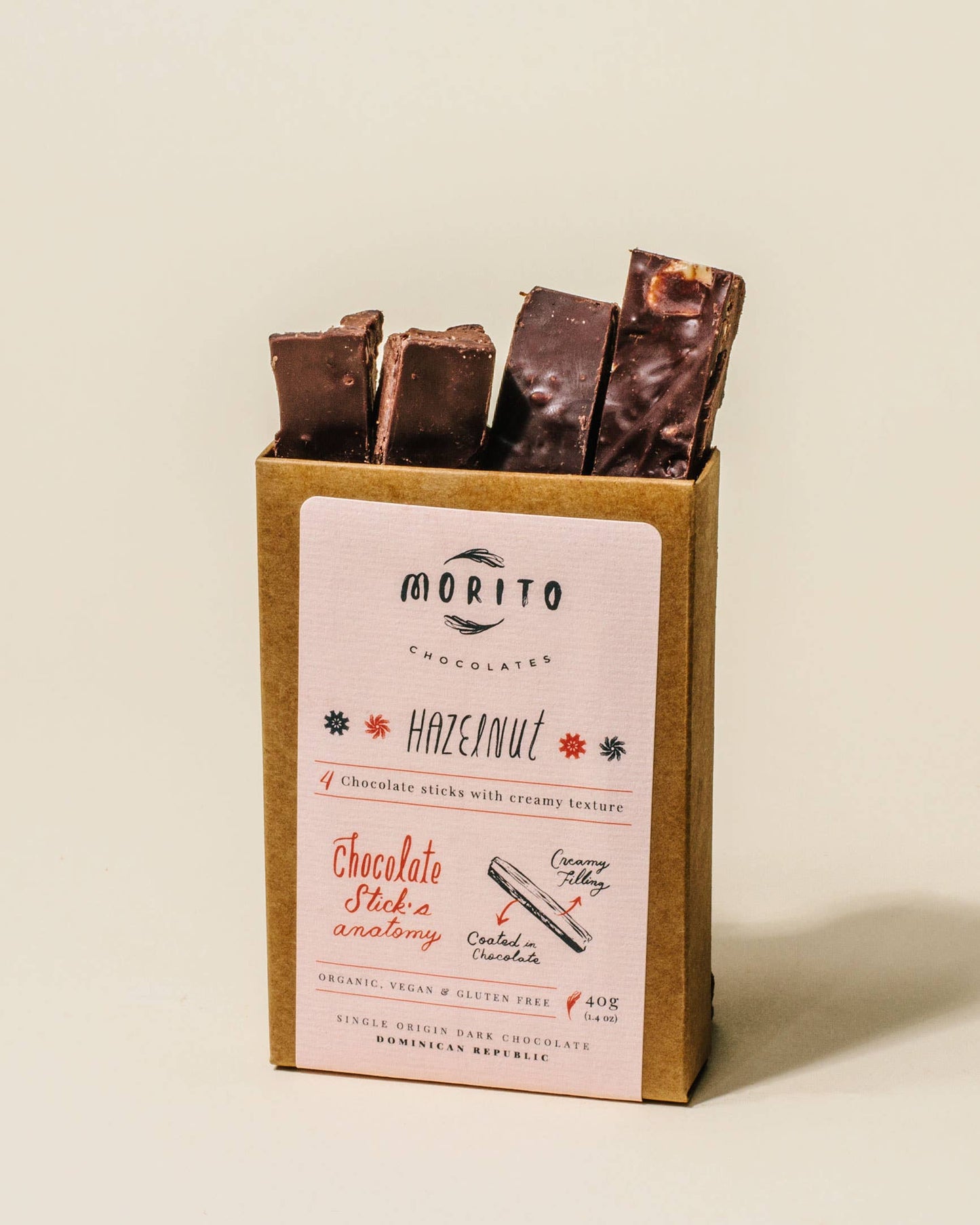 HAZELNUT- 4-Pack of Vegan Chocolate Sticks