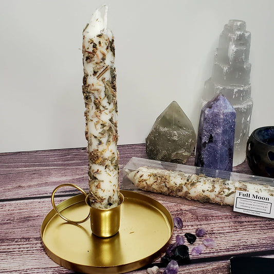 Full Moon Herbal Candle 6" Handmade Ritual Candlestick