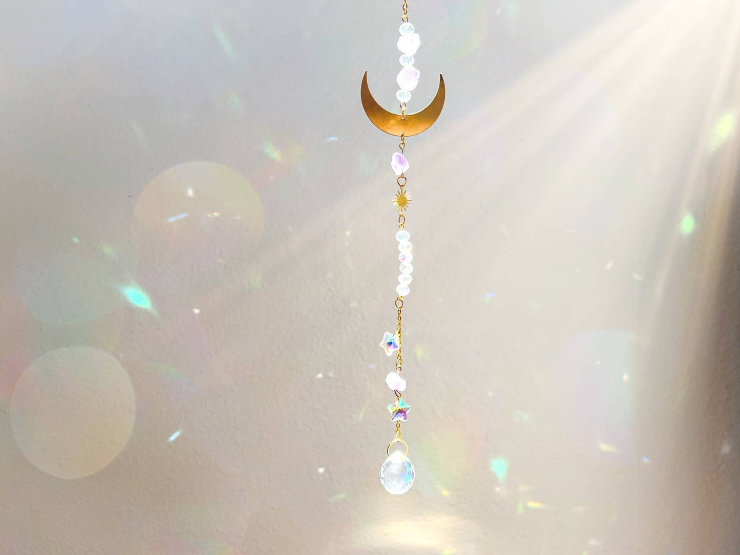 Moon and Star Crystal Suncatcher Rainbow Prism