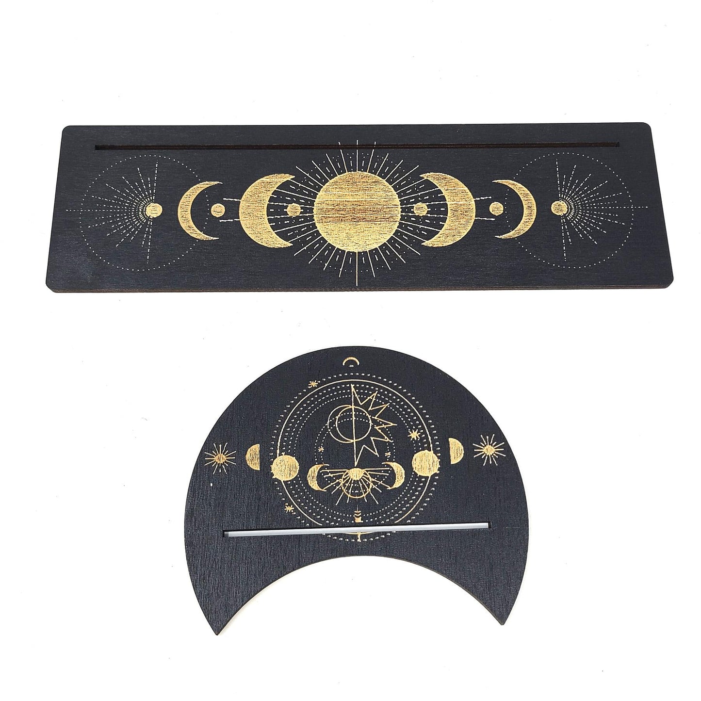 Wooden Tarot Card Holder with Moon Phase Design (2 Pieces)