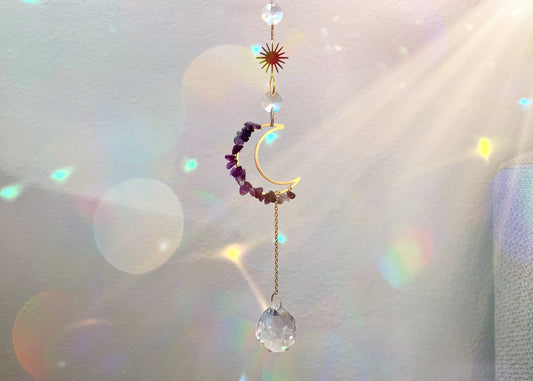 Moon Amethyst Crystal Suncatcher Rainbow Prism