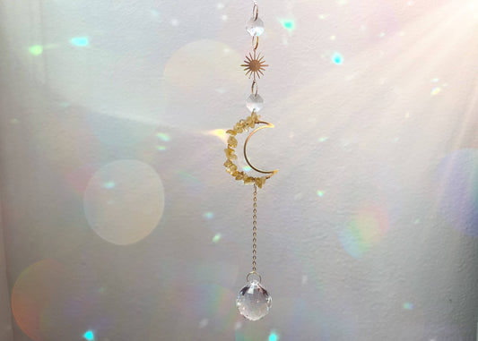 Moon Citrine Crystal Suncatcher Rainbow Prism