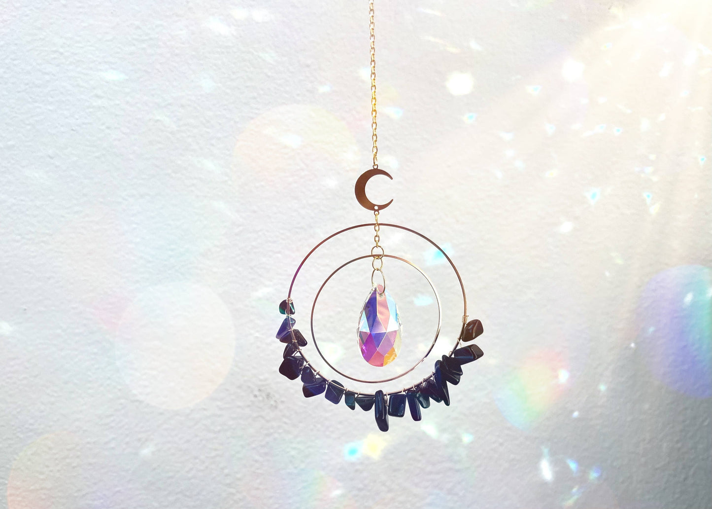 Black Agate Crystal Suncatcher Rainbow Prism