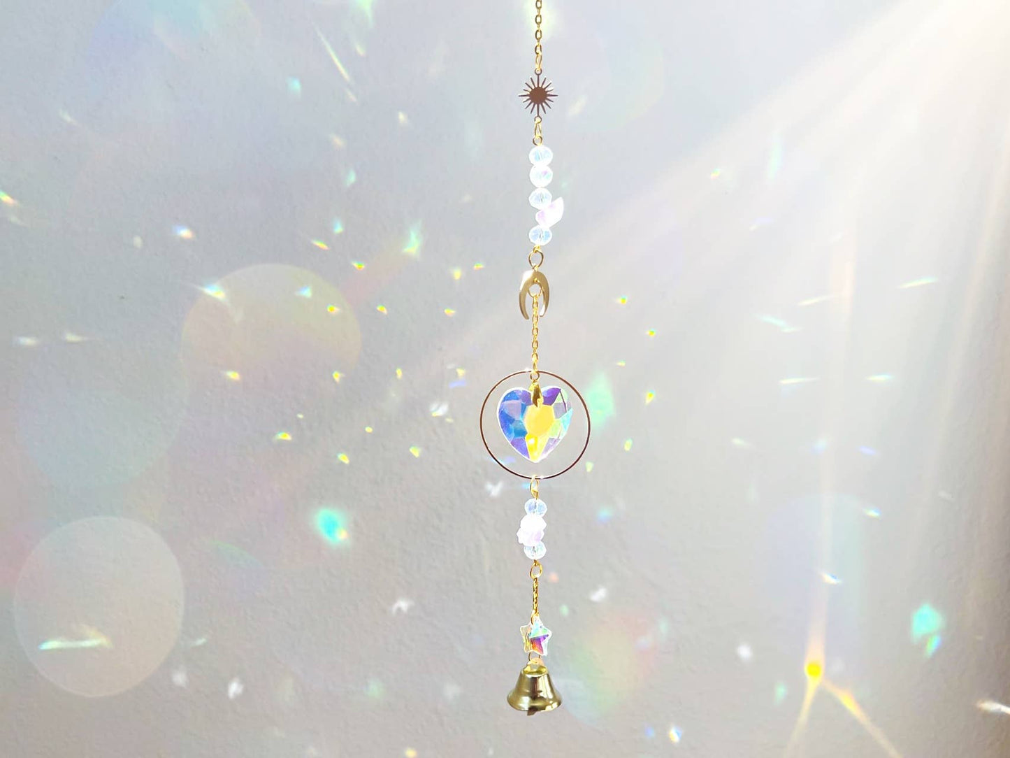 Moon Star and Heart Crystal Suncatcher Rainbow Prism