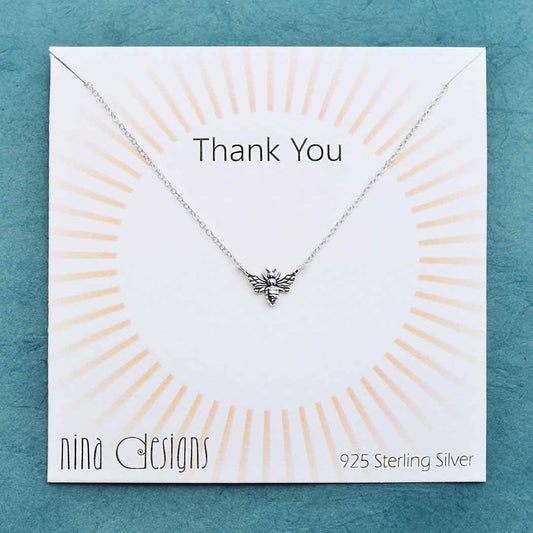 Sterling Silver Carded Tiny Bee Necklace